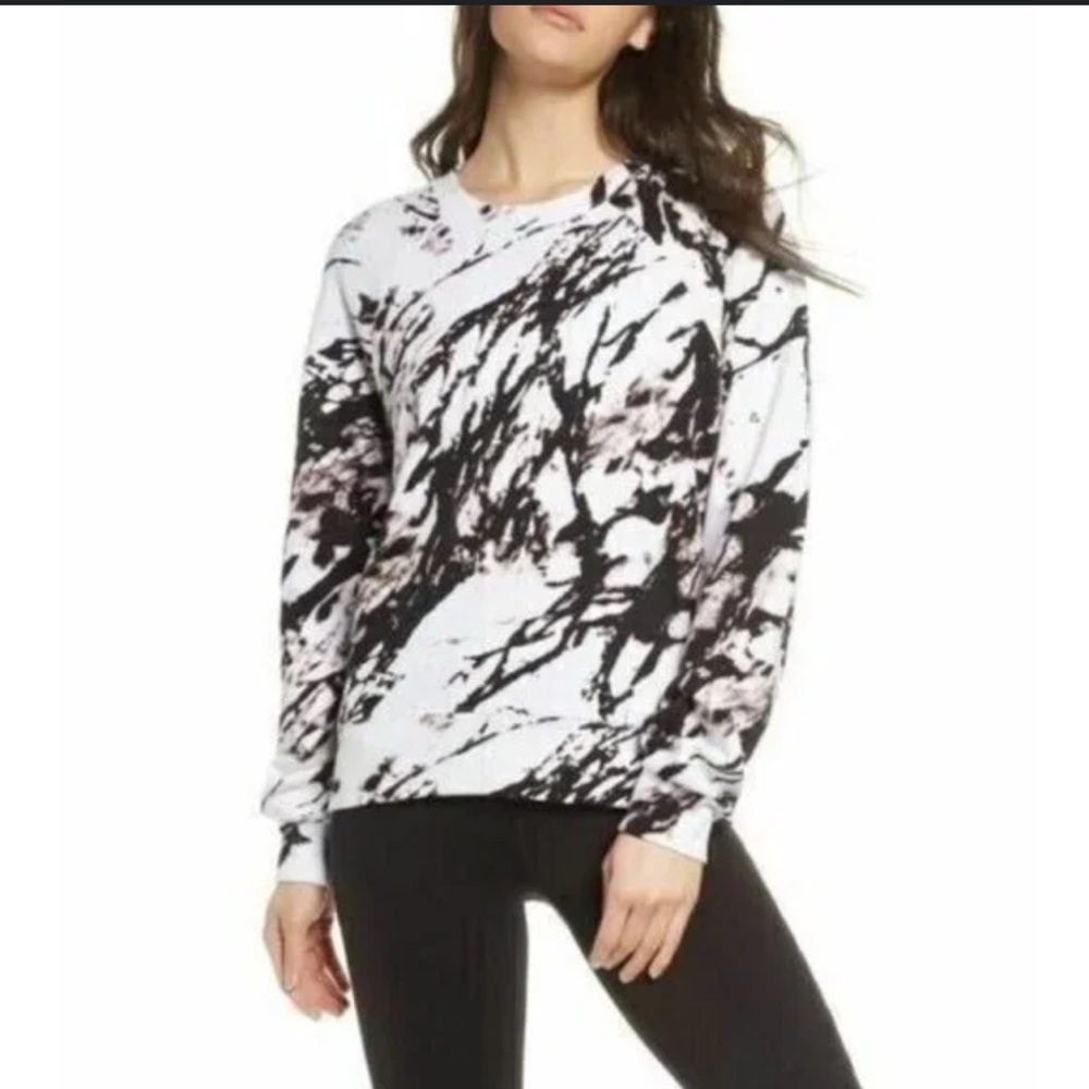 Zella Blue Jamie Ink Print Terry Cotton Crewneck Sweatshirt - Picture 10 of 10